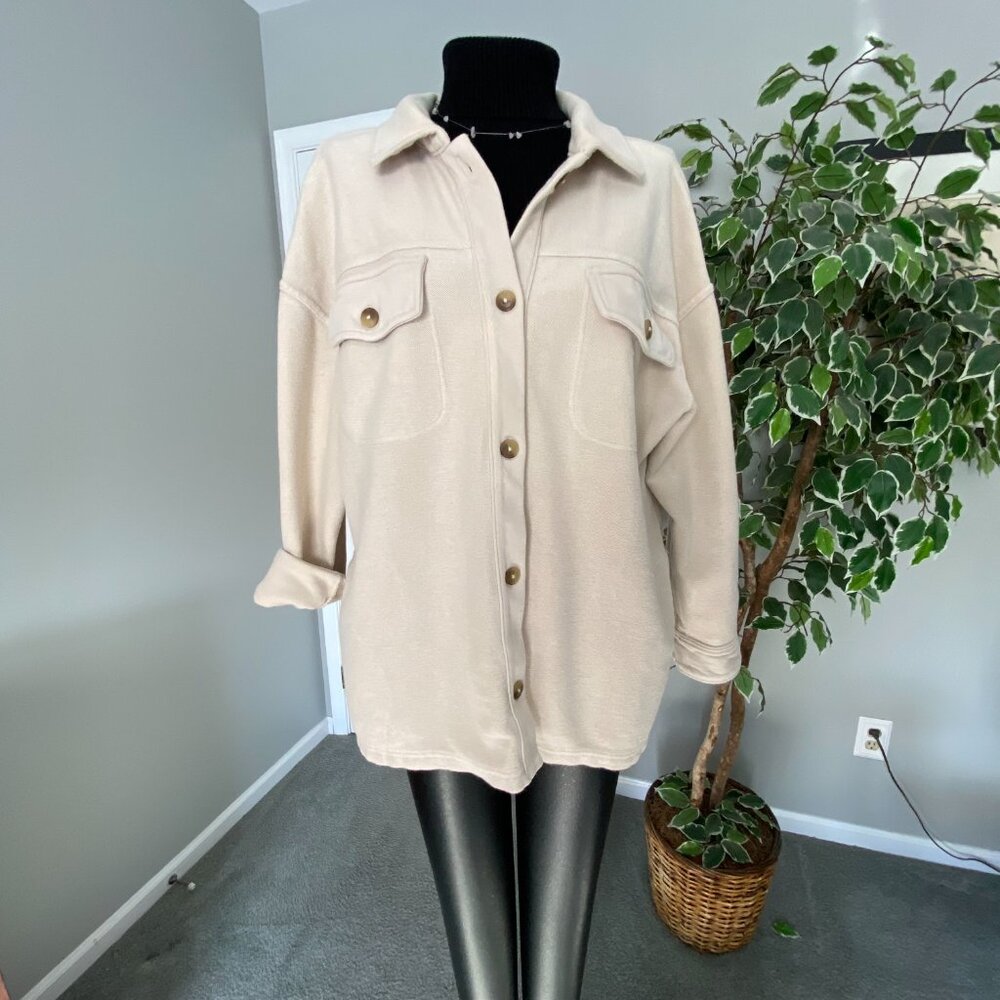Aerie Oversized Shirt jacket Shacket - Beige - Size Large